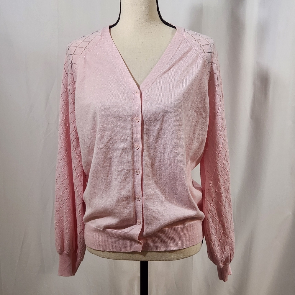 Grace Karin Light Pink Lattice Sleeve Sweater Cardigan Size XL